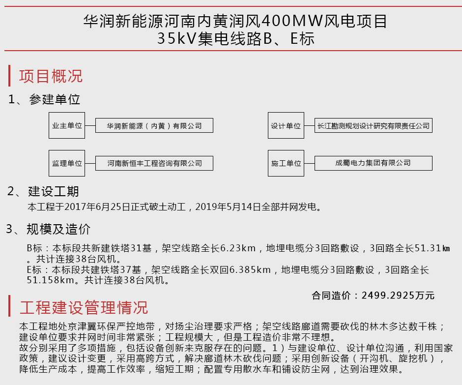 华润新能源河南内黄润风400MW风电项目35kV集电线路B、E标